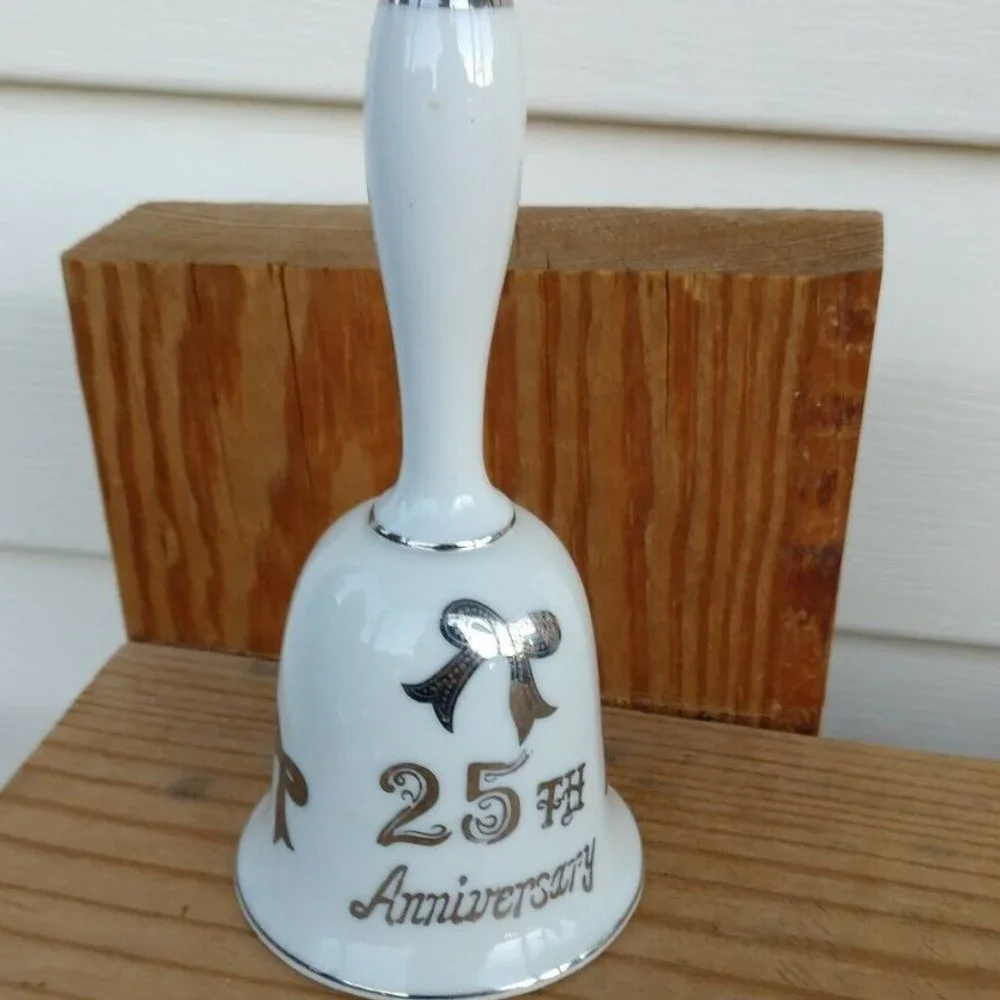 VTG 25th Porcelain Wedding Anniversary Bell White